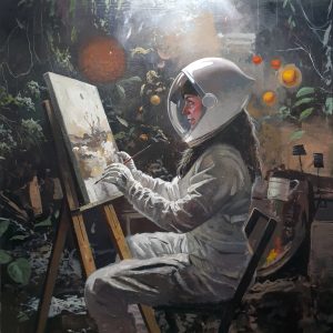 Lieutenant Ellen Ripley, painting in her studio aboard the Nostromo